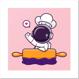 Cute Astronaut Chef Cooking Space Cartoon Posters and Art